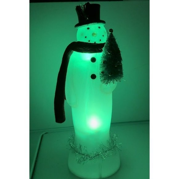 Christmas Vtg 18” Snowman Lamp Multicolor Light Up Plastic Mold Bottle Brush - Picture 5 of 7
